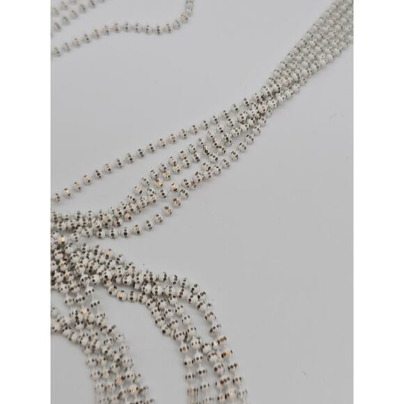 Vintage Petite White & Brass Metal Ball Knotted Tassel Multi Chain 26" Necklace - Picture 6 of 16